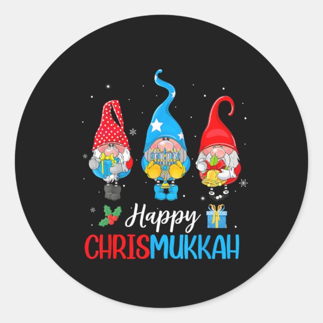 Sticker Rond Chrismukkah Gnomes Joyeux Noël Et Joyeux Hanuk (Devant)
