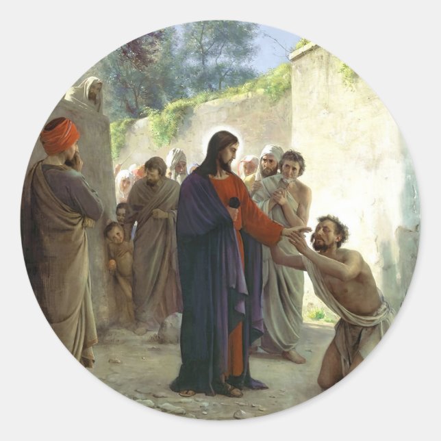 Sticker Rond Christ guérir l'homme aveugle (Devant)