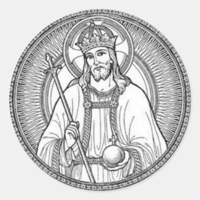 Sticker Rond Christ le Roi Noir & Blanc Ligne Art (Devant)