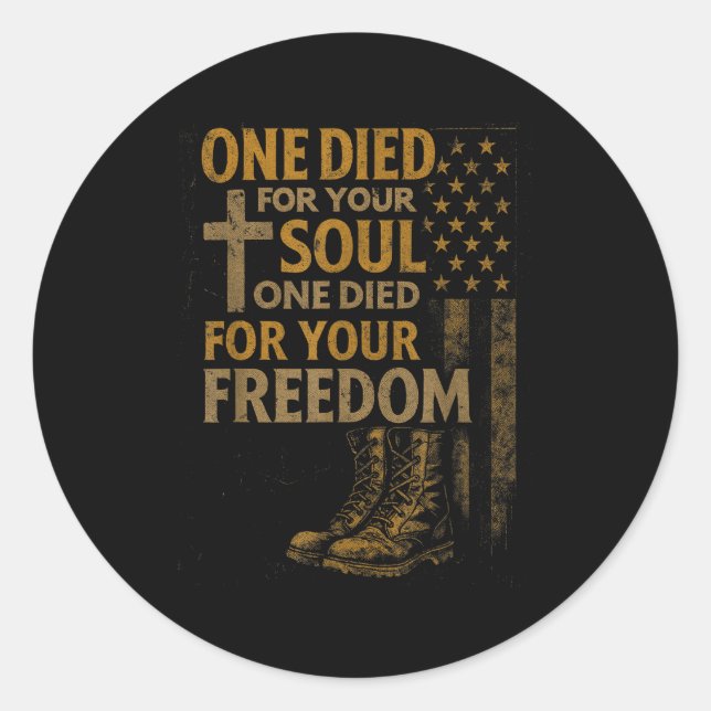 Sticker Rond Christian Cross Military Veteran American Flag Fai (Devant)