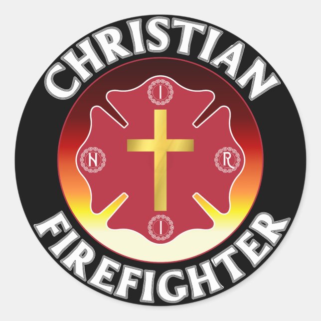 Sticker Rond Christian Firefighter Croix Rouge St Florian INRI (Devant)