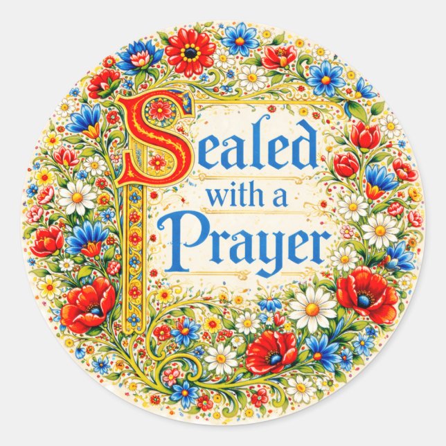 Sticker Rond Christian Floral Prayer Religious Seal  (Devant)