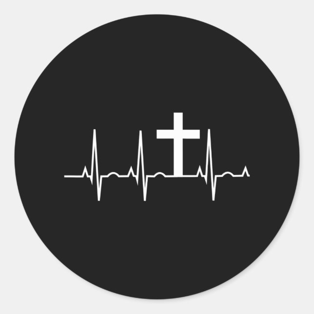 Sticker Rond Christian Jésus dans Mon Coeur Croix Coeur (Devant)