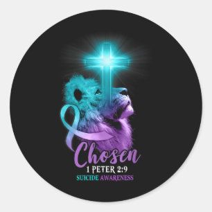 Sticker Rond Christian Lion Cross Religieux Bible Verse Suicide