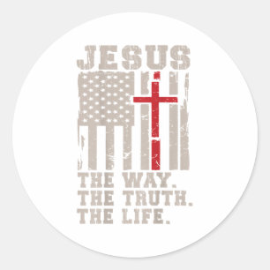 Sticker Rond Christian Patriotique Jésus Chemin Vérité Vie Amér
