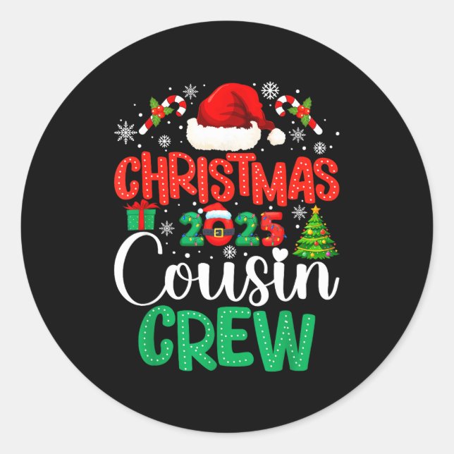 Sticker Rond Christmas 2025 Cousin Crew Xmas Funny Matching Fam (Devant)