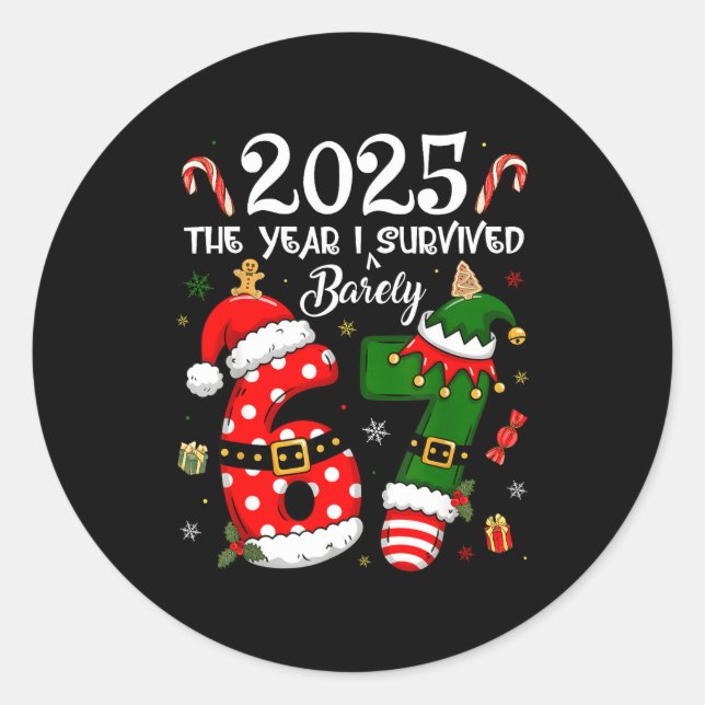 Sticker Rond Christmas 2025 The Year I Barely Survived Six Seve (Devant)