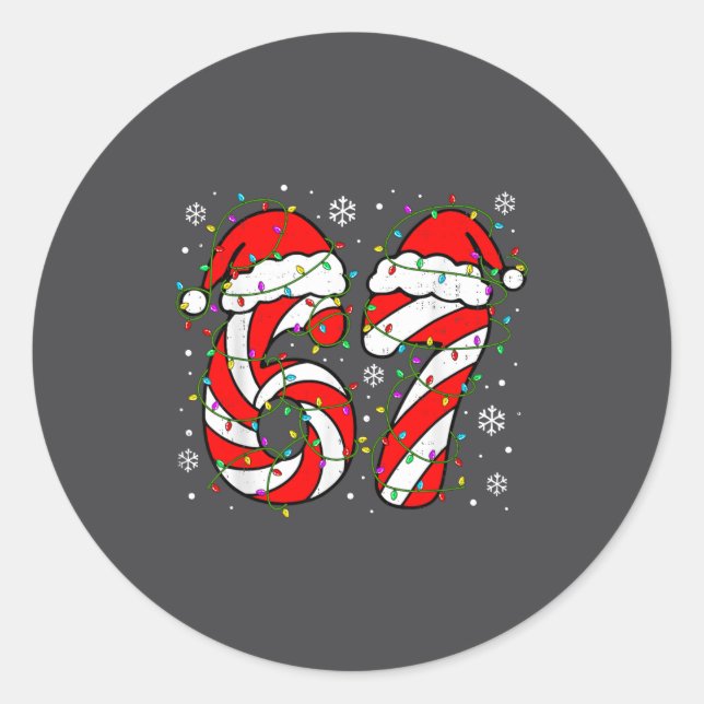 Sticker Rond Christmas 67 Candy Cane Six Seven Meme Lights Sant (Devant)