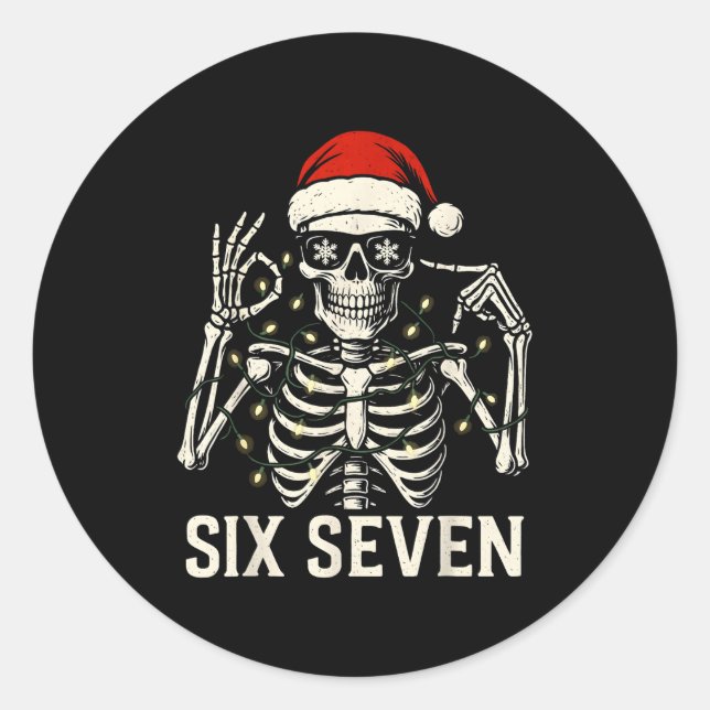 Sticker Rond Christmas 67 Meme Skeleton With Santa Hat For Men  (Devant)
