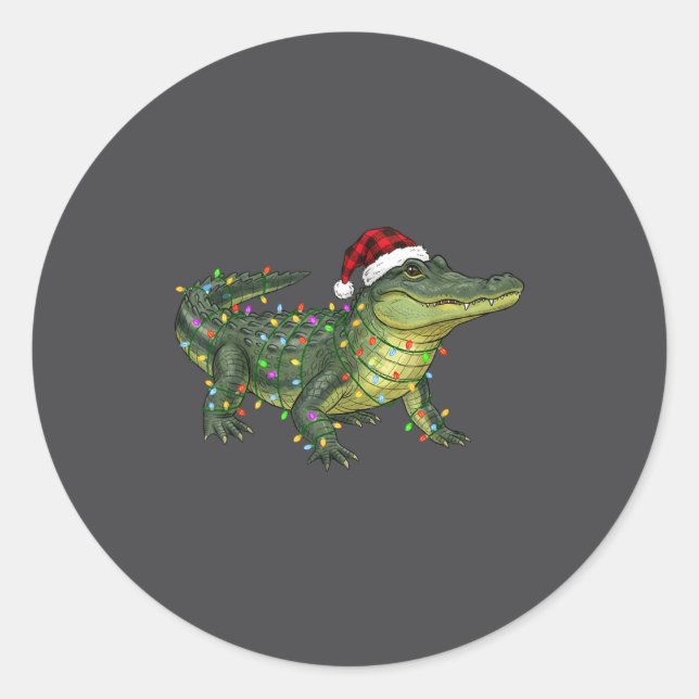 Sticker Rond Christmas Alligator Holiday Reptile Funny Festive  (Devant)