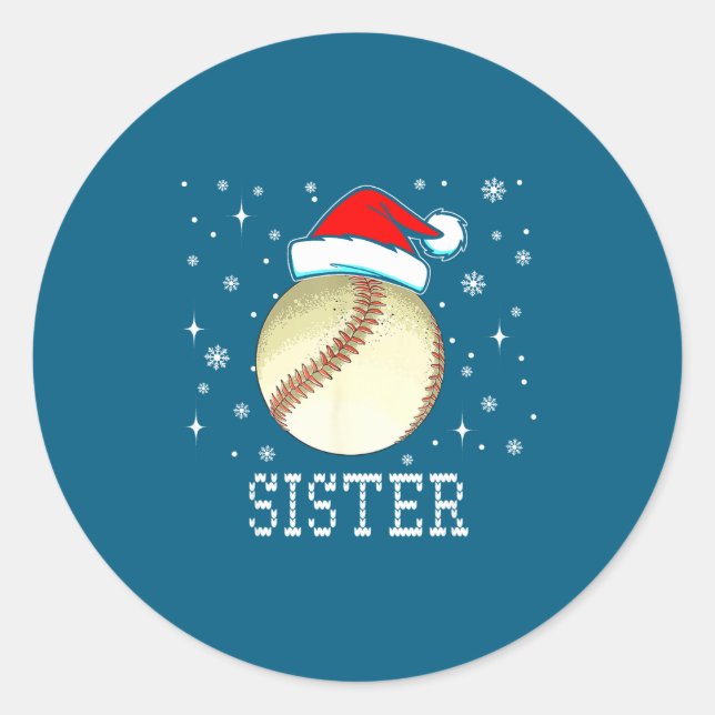 Sticker Rond Christmas Baseball Sister Xmas Santa Hat Kids Boys (Devant)