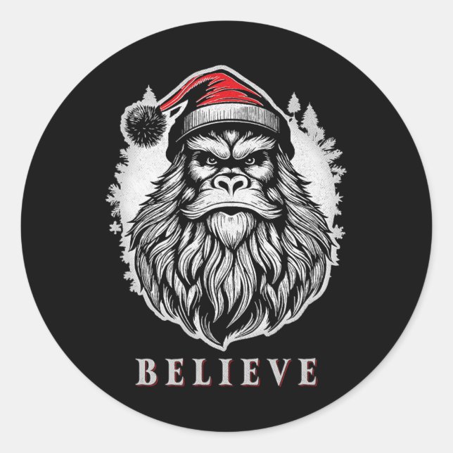 Sticker Rond Christmas Bigfoot - Croire en Bigfoot porter San (Devant)