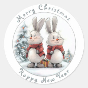 Sticker Rond Christmas Bunny and gift, personalized