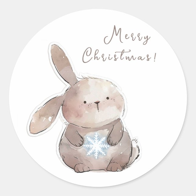 Sticker Rond Christmas Bunny and Snowflake, personalized (Devant)