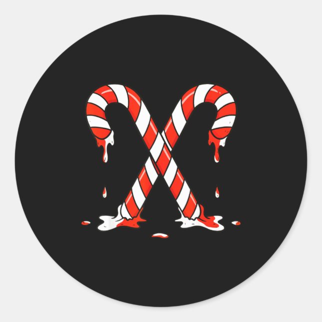 Sticker Rond Christmas Candy Cane Drip Boys Girls Kids  (Devant)