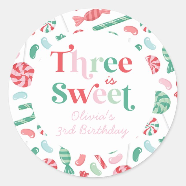 Sticker Rond Christmas Candy Three is Sweet 3e anniversaire (Devant)
