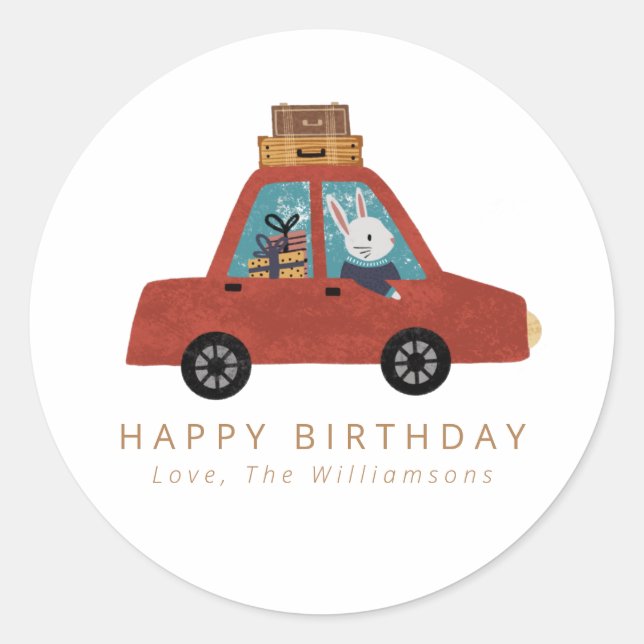 Sticker Rond Christmas Car Travel Bunny Rabbit Personalized (Devant)