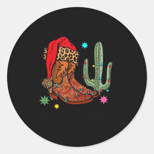Sticker Rond Christmas Cowgirl Boots,western Christmas Funny Gi (Devant)