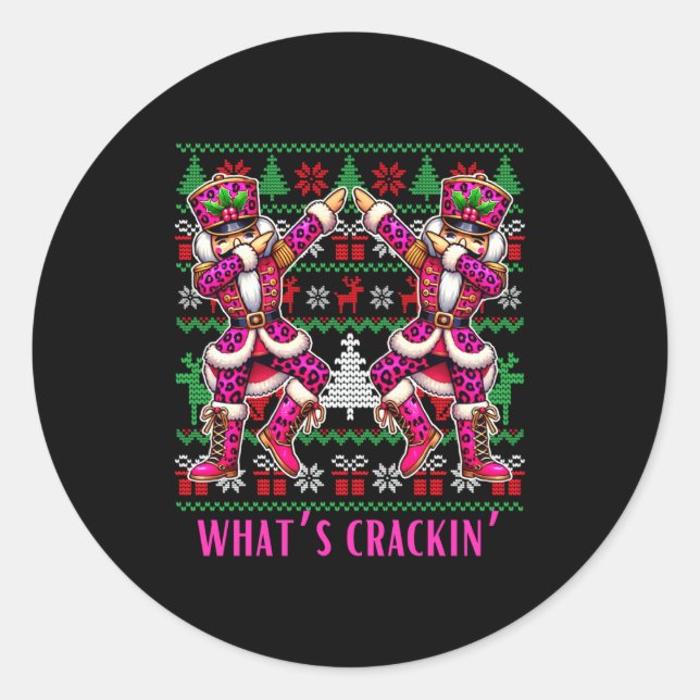 Sticker Rond Christmas Crushing It Nutcracker - Funny Retro Ugl (Devant)