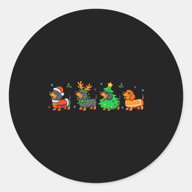 Sticker Rond Christmas Dachshund Dog Weenie Merry Woofmas Dog M (Devant)