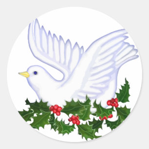 Sticker Rond Christmas Dove et Holly