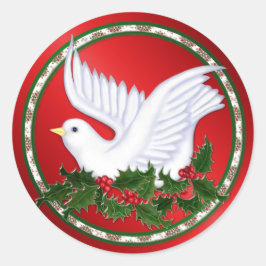 Sticker Rond Christmas Dove & Holly
