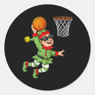Sticker Rond Christmas Elf Dunking Un Basketball Fun Boys Kids 
