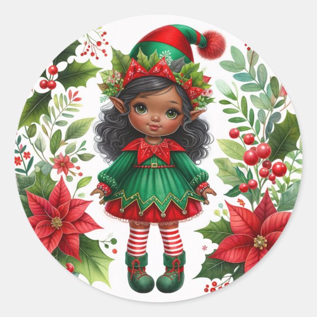 Sticker Rond Christmas Elf With Brown Skin Holiday (Devant)