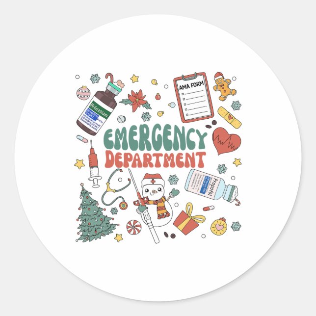 Sticker Rond Christmas ER Nurse Shirt Women Emergency Departmen (Devant)