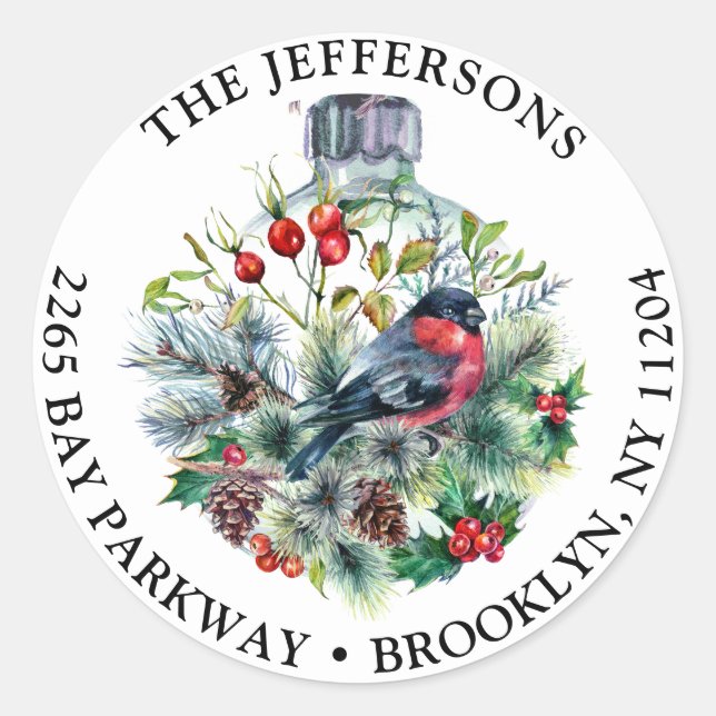 Sticker Rond Christmas Folid & Red Bird Adresse de retour (Devant)