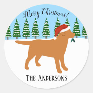 Sticker Rond Christmas Fox Red Labrador Santa Hat