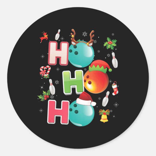 Sticker Rond Christmas Fun Ho Ho Ho Bowling Pajama Père Noël Lo (Devant)