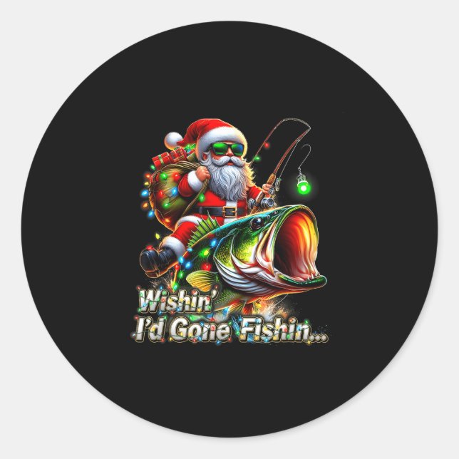Sticker Rond Christmas Funny Fish Santa Fishing Merry Fishmas  (Devant)
