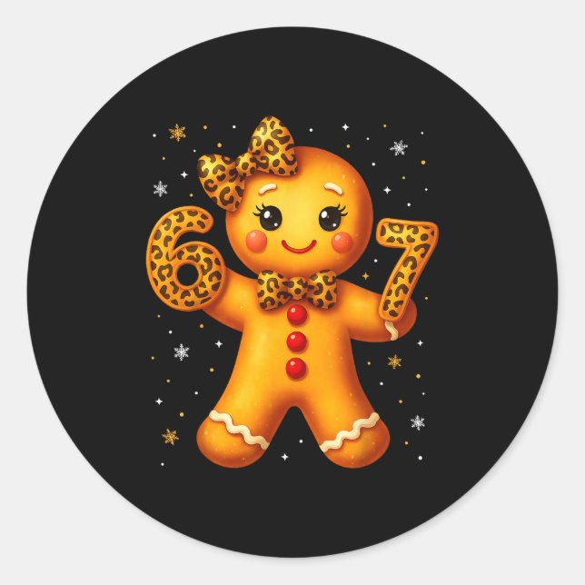 Sticker Rond Christmas Funny Gingerbread Six Seven 67 Leopard B (Devant)