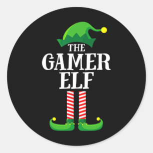 Sticker Rond Christmas Gamer Elf Matching Family Group Christma