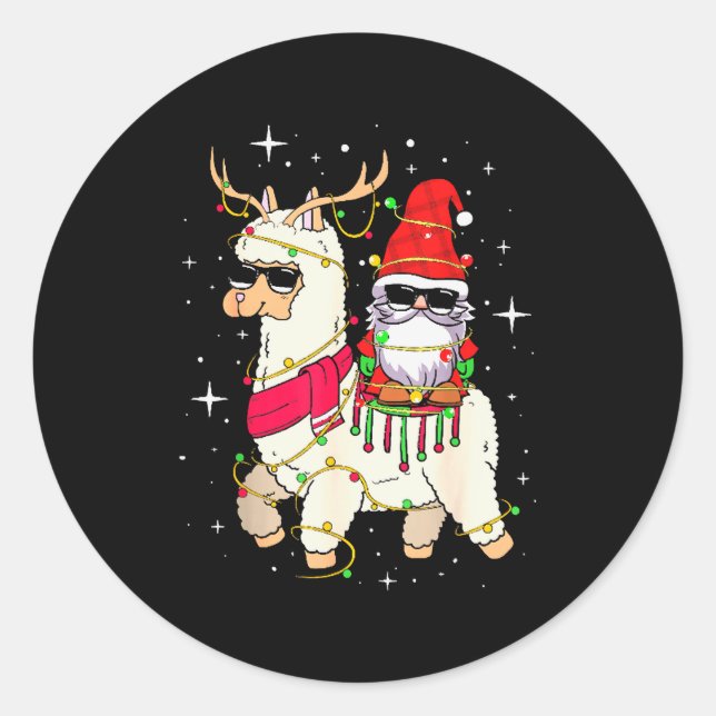 Sticker Rond Christmas Gnome On Llama, Cute Alpaca Chanukah Chr (Devant)