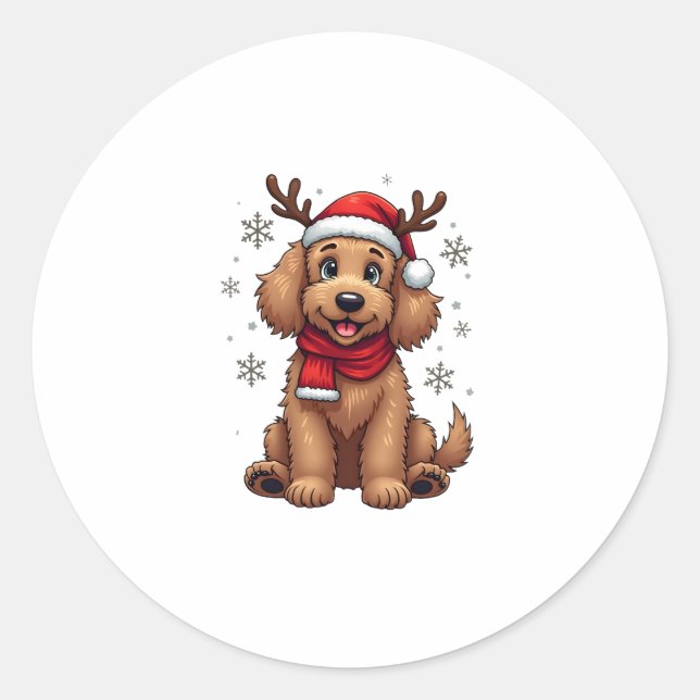 Sticker Rond Christmas Goldendoodle Dog Reindeer Holiday Doodle (Devant)