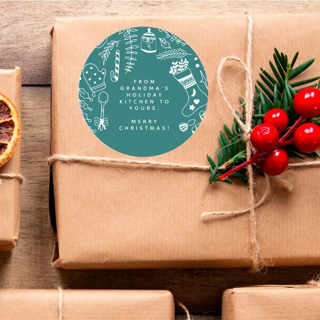 Sticker Rond Christmas Green Cheer Holiday Baking Hand Drawn (Créateur téléchargé)