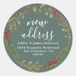 Sticker Rond Christmas Greenery Nous avons déménagé Nouveau éti