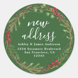Sticker Rond Christmas Greenery Nous avons déménagé Nouveau éti