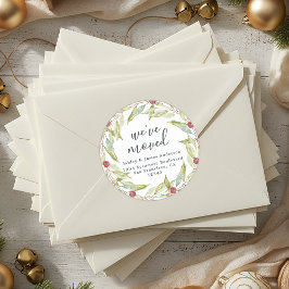 Sticker Rond Christmas Greenery Nous avons déménagé Nouveau éti