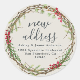 Sticker Rond Christmas Greenery Nous avons déménagé Nouveau éti