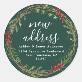 Sticker Rond Christmas Greenery Nous avons déménagé Nouveau éti
