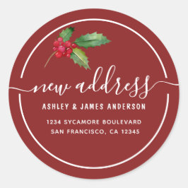 Sticker Rond Christmas Holly Berries We've Moved New Address
