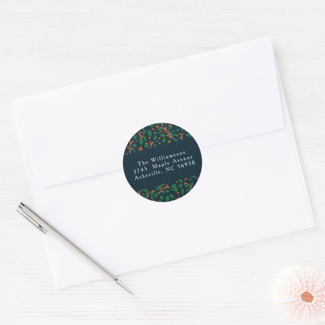 Sticker Rond Christmas Holly Botanical Green Adresse de retour (Enveloppe)