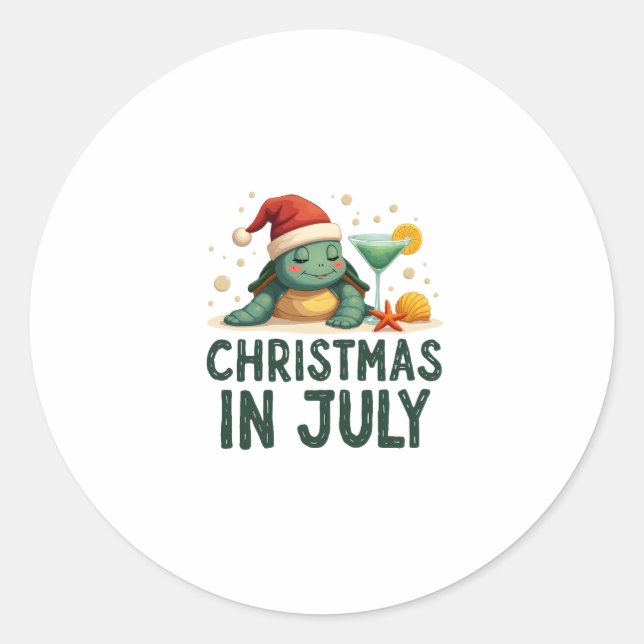 Sticker Rond Christmas In July Turtle Summer Xmas Tortoise Wome (Devant)