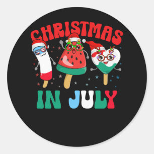 Sticker Rond Christmas in July Watermelon Ice Pops Xmas Santa H