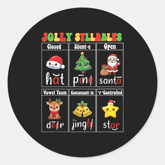 Sticker Rond Christmas Jolly Syllables Teacher Students Funny S (Devant)