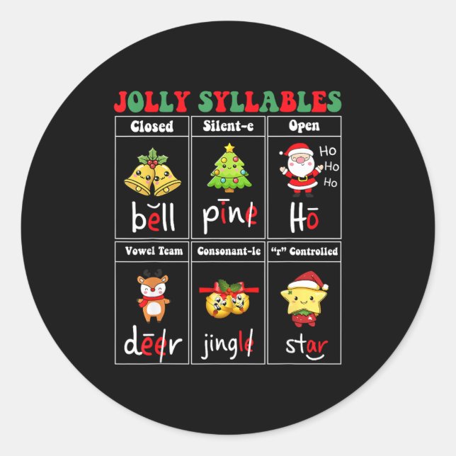 Sticker Rond Christmas Jolly Syllables Teacher Students Funny S (Devant)