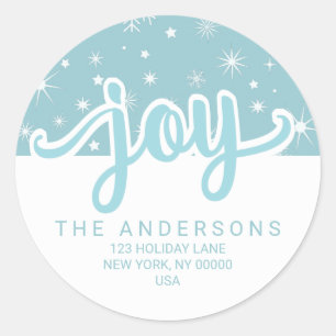 Sticker Rond Christmas Joy Blue and White Adresse manuscrite